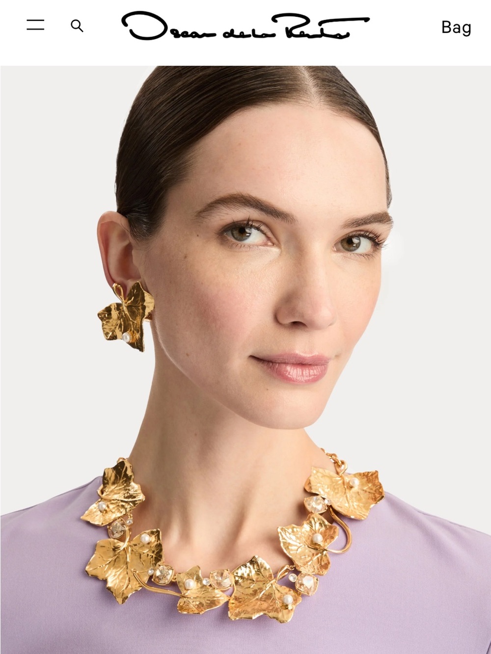 Oscar de la Renta • Ivy Leaf with Pearl Gold Plated Clip- on Earrings - Picture 12 of 15